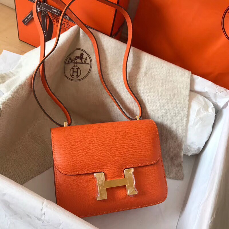 Hermes Constance 24cm Shoulder Bag In Feu Orange Epsom Leather